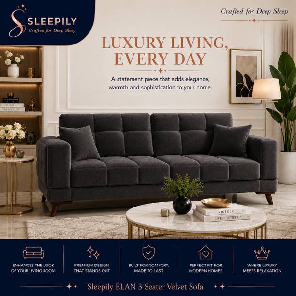 Sleepily Elan Premium Modern Fabric Sofa with cushioned seating for Living Room Fabric 3 Seater  Sofa