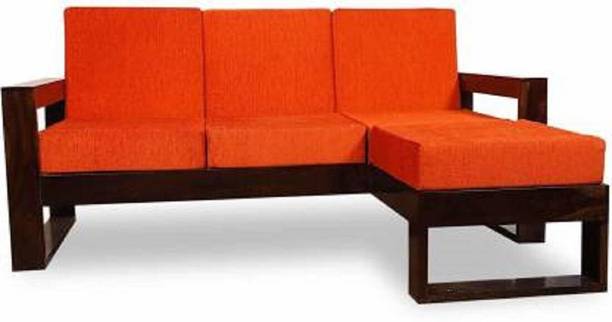Cherry Wood Rosewood (Sheesham) 3+1 L Shape 4 Seater Sofa Set for Home Living Room Furniture Fabric 4 Seater  Sofa