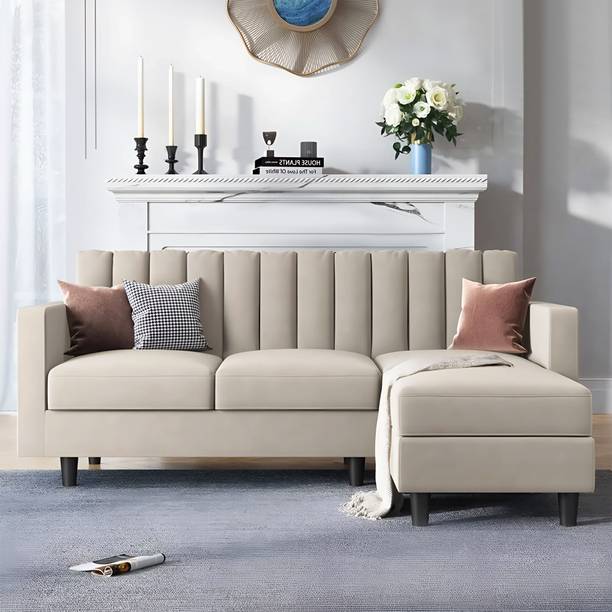Groovecraft Adrista L Shape 3 Seater Reversible Sofa with Ottoman for Living Room Fabric 3 Seater  Sofa