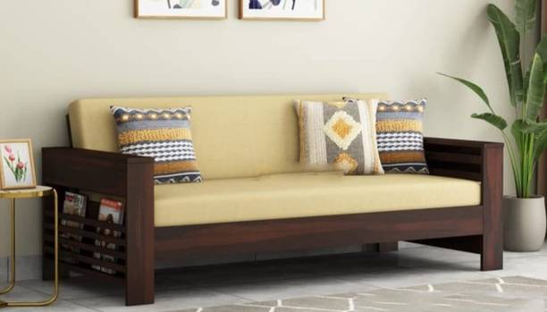 डिवाइन आर्टस Wooden Sofa Set for Living Room and Office (2 Seater, Walnut Finish) कपड़ा सोफ़ा