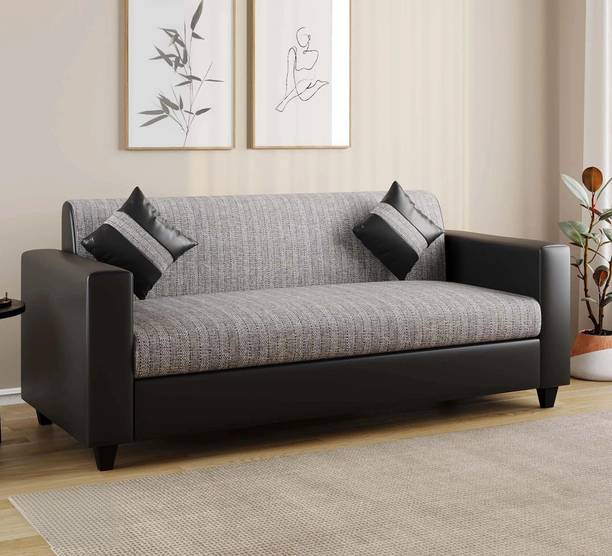 Flipkart Perfect Homes Crete Leatherette and Fabric 3 Seater Sofa