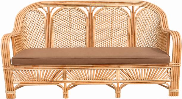 Avika Bamboo Cane Sofa Cum Couch with Cushion for Living Room Fabric 3 Seater  Sofa