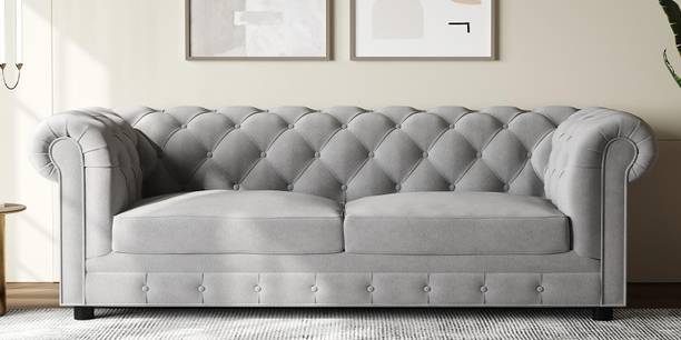 Klenta Home Decor Luxury Three Seater Sofa With Button Tufted Velvet Fabric For Living Room || Fabric 3 Seater  Sofa