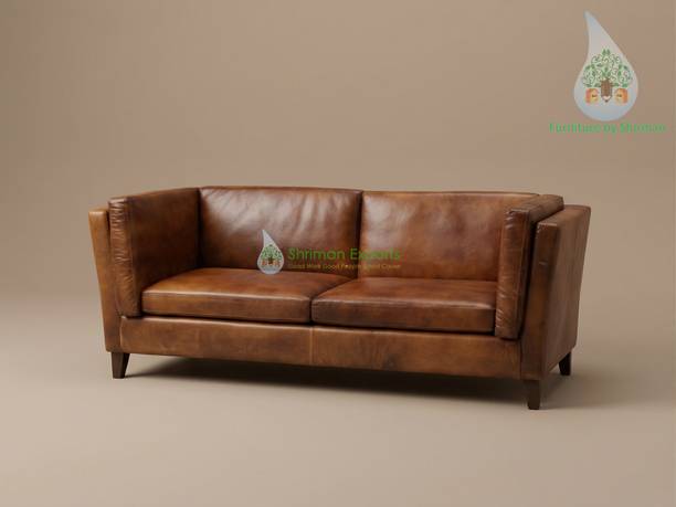 Shriman Vintage Tuxedo Leather 3 Seater  Sofa