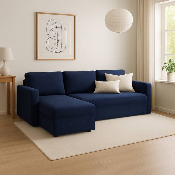 Trevi Scorpio 6 Seater L Shape Sofa | 3+Lounge Sectional Sofa Set | Cool Cobalt Fabric Fabric 6 Seater  Sofa
