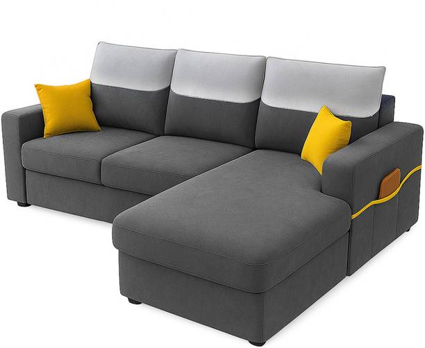 FURNY Tokyo 4 Seater Fabric RHS L Shape Sofa Set for Living Room Fabric 4 Seater Sofa