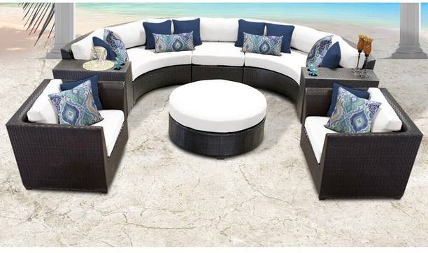 Mymigos 7 Seater Outdoor Indoor Garden Sectional Wicker Half Moon Round Sofa Fabric 7 Seater  Sofa