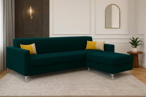 FURNY Anton 4 Seater Modular L Shape Sofa Set with Ottoman| Soft Velvet Suede Fabric Fabric 4 Seater  Sofa