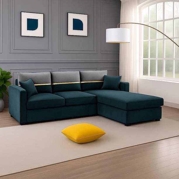 FURNY Arnoy 4 Seater Fabric RHS L Shape Sofa Set for Living Room Fabric 4 Seater  Sofa