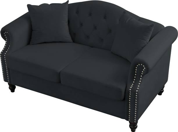 India wood mart Wooden Chesterfield Black Couch for Living Room,Bedroom,Office,Apartment Half-leather 2 Seater  Sofa