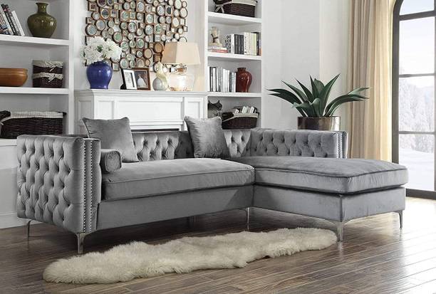 Dr Smith L Shape Chesterfield Fabric Velvet Corner Sofa Set Fabric 4 Seater  Sofa
