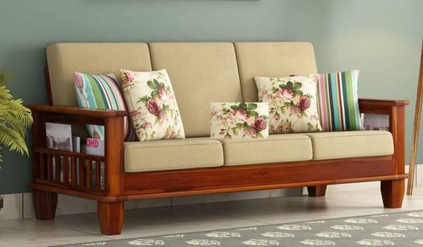 chicwoodz Rosewood (Sheesham) Living Room & Office Fabric 3 Seater Sofa
