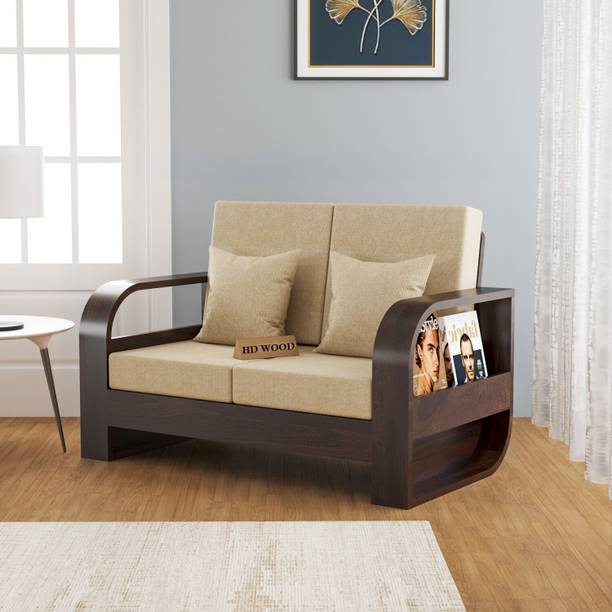 HDWOOD COMFY Solid Sheesham Wood Two Seater Sofa With Round Arms & Pocket Storage || Fabric 2 Seater  Sofa