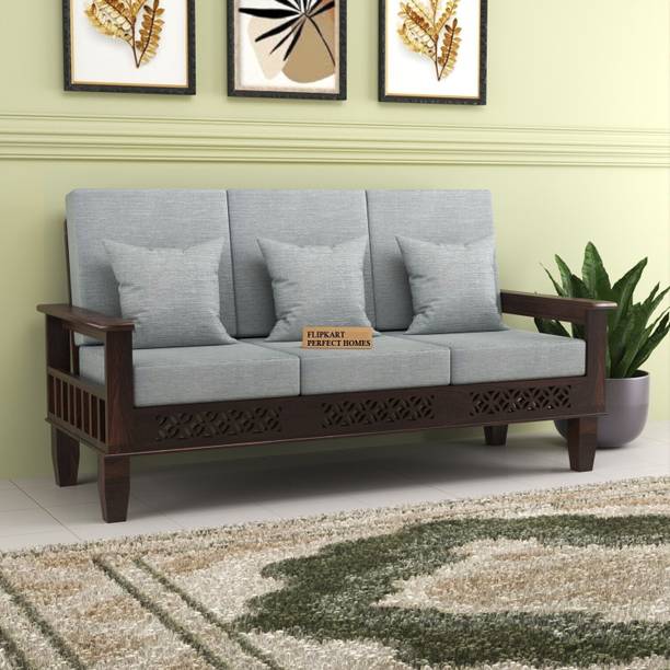 Flipkart Perfect Homes CNC Cutting Designed Sheesham Wood Three Seater Sofa With Side Pocket Storage | Fabric 3 Seater  Sofa