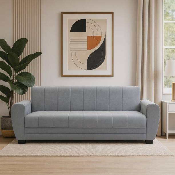 FURNY Arora 3 Seater Fabric Sofa Set | Soft Velvet Upholstery, Sturdy Wooden Frame Fabric 3 Seater  Sofa