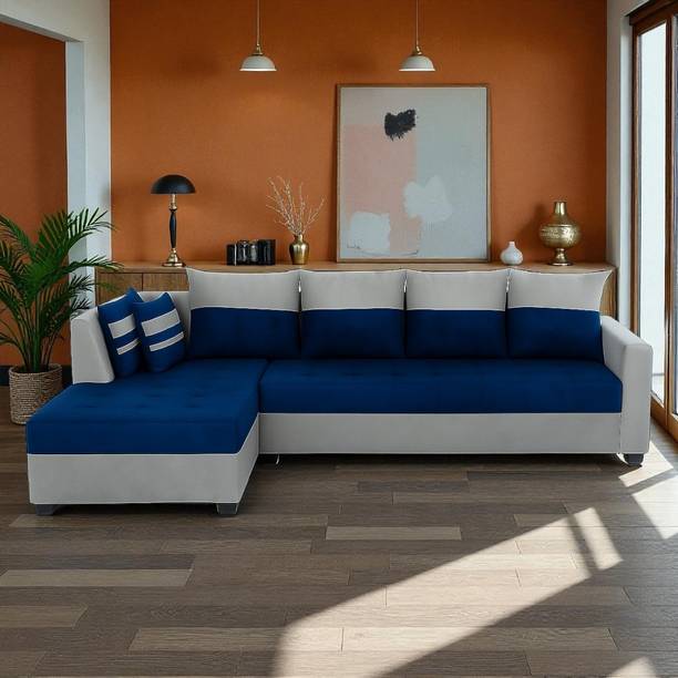 FURNY Stylio 6 Seater Fabric LHS L Shape Sofa Set for Living Room Fabric 6 Seater Sofa