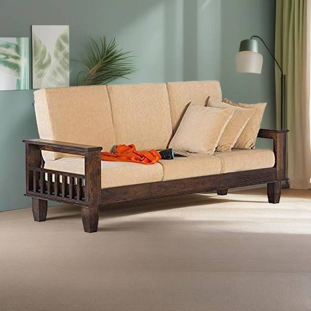 BHAGWATI ART Woodeiving (Sheesham)Seater Sofa Set for Living Room Fabric 3 Seater  Sofa