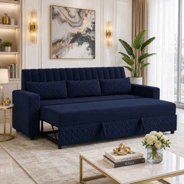 WAKESURE Premium Quality Velvet Fabric 3 Seater  Sofa