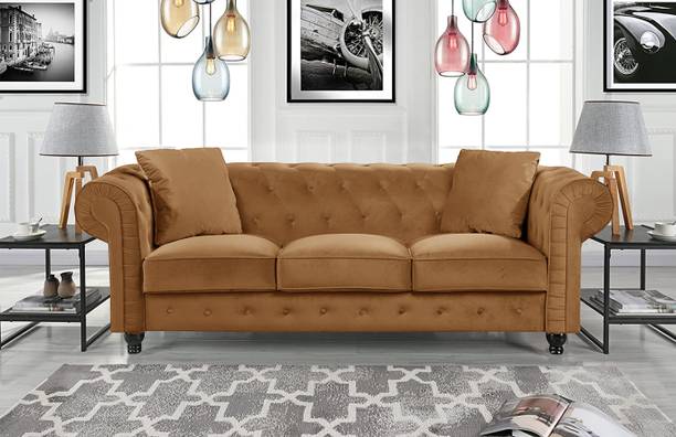 Flipkart Perfect Homes Modern Classic 3 Seater Fabric & Valvet Tufted Chesterfield Sofa Fabric 3 Seater  Sofa
