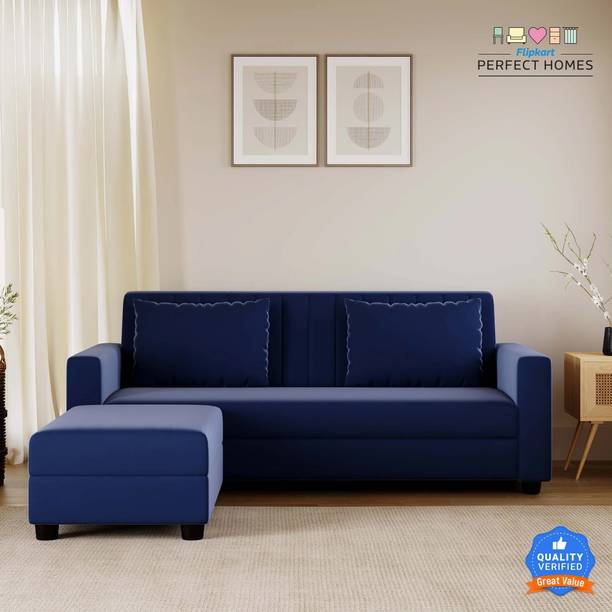 Flipkart Perfect Homes Aeroform Luxuary Sofa with ottoman Velvet Upholstery l Rick look Legs Fabric 4 Seater  Sofa