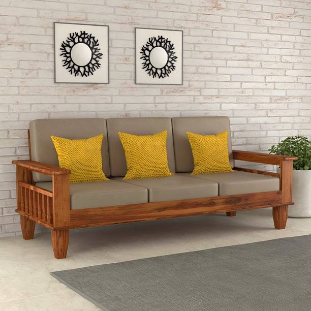 SIDDH Pocket Style Sheesham Wood Three Seater Sofa For Living Room, Hotel, Cafe. Fabric 3 Seater  Sofa