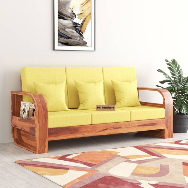 PR FURNITURE Solid Sheesham Wood Three Seater Sofa For Living Room/ Office Fabric 3 Seater  Sofa