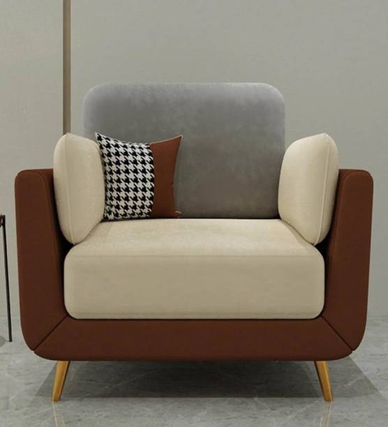 Phirkcraft Velvet Fabric 1-Seater Sofa for Living Room Modern Compact Couch with Metal Legs Fabric 1 Seater  Sofa