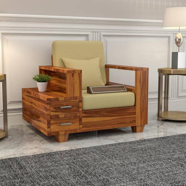 Deshnok Art Sheesham Wood One Seater Sofa for Living Room With Drawer Storage Fabric 1 Seater  Sofa