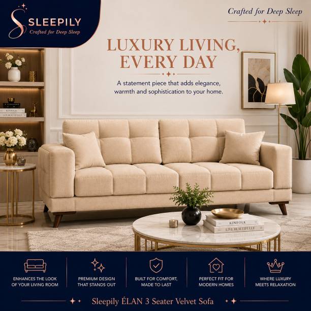 Sleepily Elan Premium Modern Fabric Sofa with cushioned seating for Living Room Fabric 3 Seater  Sofa