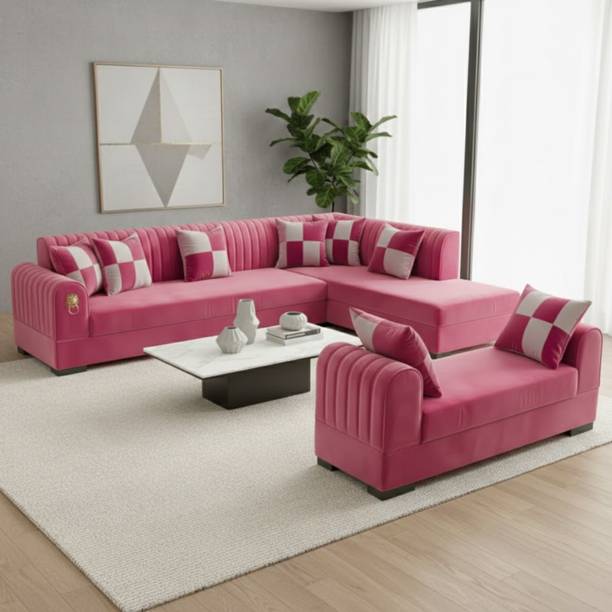 WAKESURE Premium Quality Velvet Fabric 8 Seater Sofa