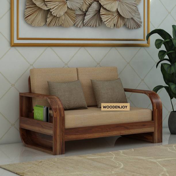 WOODENJOY Sheesham Wood 2 Seater Sofa With Side Pocket Storage For Home Solid Wood 2 Seater  Sofa
