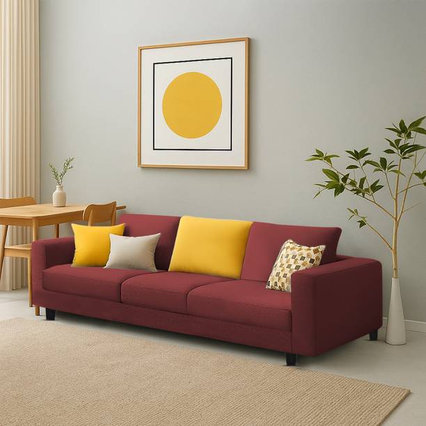 MintCasa Minta 3 Seater Straight Soft Cushion Wooden Frame Sofa Pre-assembled Fabric 3 Seater Sofa