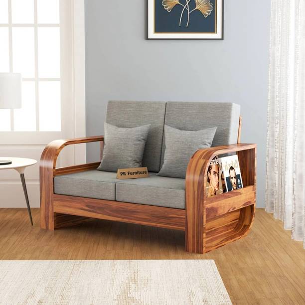 PR FURNITURE Solid Sheesham Wood Two Seater Sofa For Living Room/ Office Fabric 2 Seater  Sofa