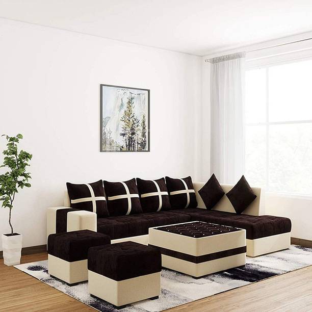 Torque Jamestown L Shape RHS sofa set with center table and Puffy Fabric 8 Seater Sofa