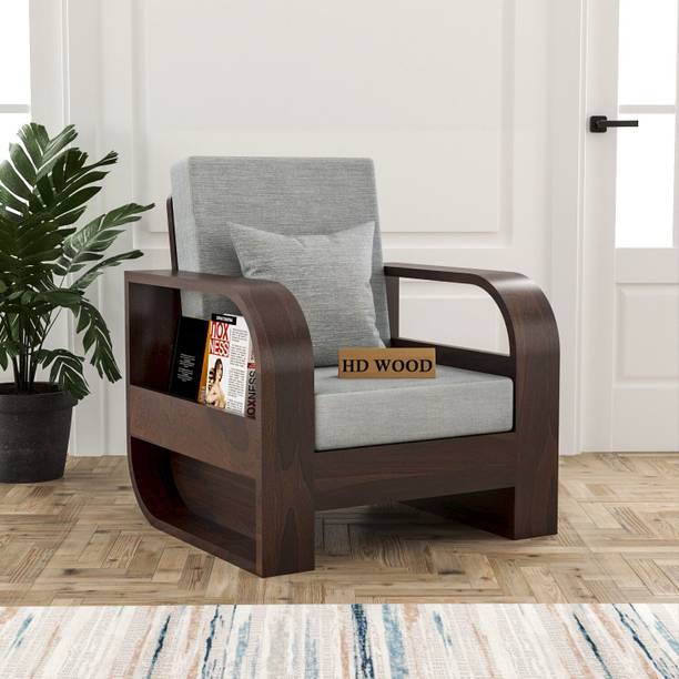 HDWOOD COMFY Solid Sheesham Wood One Seater Sofa With Round Arms & Pocket Storage || Fabric 1 Seater  Sofa