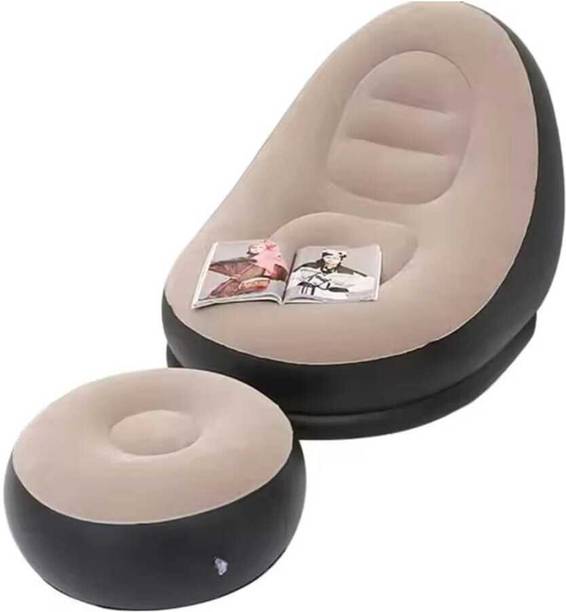 Solanki Inflatable Outdoor Slouchy Sofa with Ottoman Flocked Lounge Chair Fabric 1 Seater  Sofa