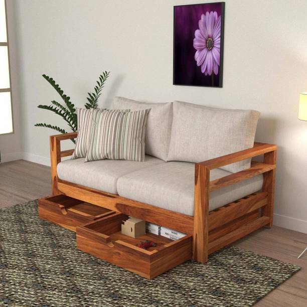 mp enterprises Sheesham Wood 2 Seater Sofa With 2 Drawer Storage For Living Room, Hotel, Cafe. Fabric 2 Seater  Sofa