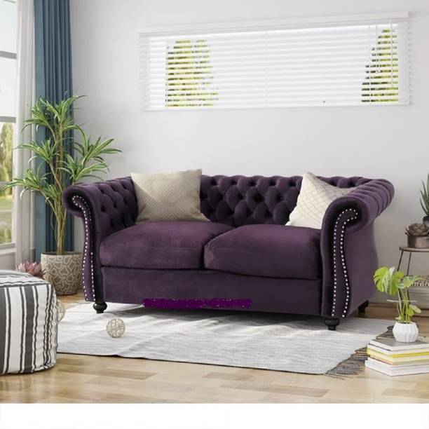 India wood mart Wood Velvet 2 Seater Modern Chesterfield Sofa Bedroom,Office,Apartment Purple Half-leather 2 Seater  Sofa