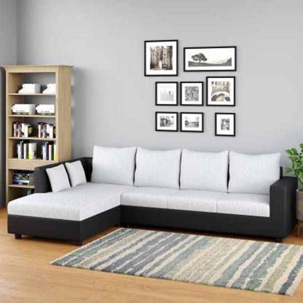 lifestyle furniture COSMO GREY BLACK Fabric 6 Seater  Sofa