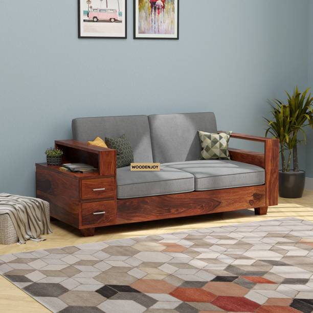 WOODENJOY Sheesham Wood 2 Seater Sofa With Side Drawer Storage For Home Solid Wood 2 Seater  Sofa