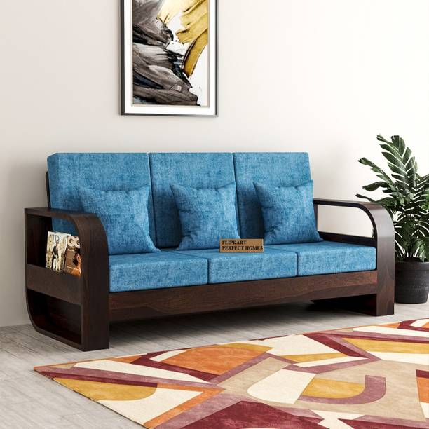 Flipkart Perfect Homes Leaf Armrest Sheesham Wood Three Seater Sofa With Pocket Storage For Living Room Fabric 3 Seater  Sofa