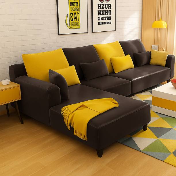 FURNY Mintora 6 Seater Leatherette LHS L Shape Sofa Set for Living Room Leatherette 6 Seater Sofa