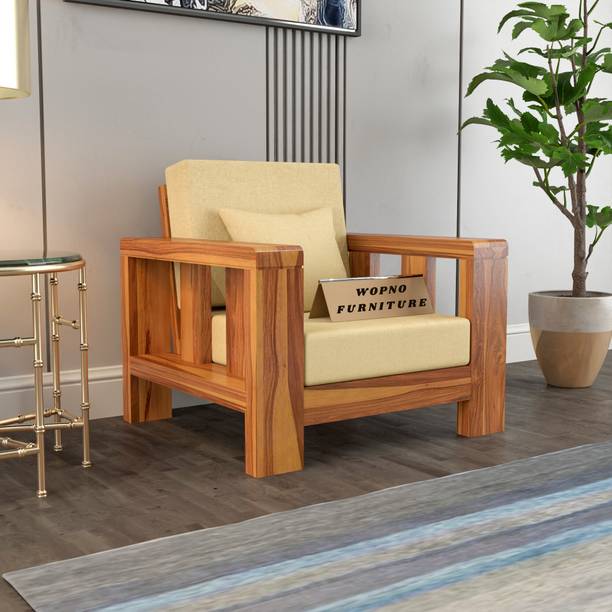 Wopno Furniture Pure Sheesham Wooden 1 Seater Sofa for Living Room and Home\Office Fabric 1 Seater  Sofa