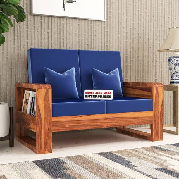 Shree Jeen Mata Enterprises Solid Sheesham Wood Two Seater Round Arm Sofa With 'HOLLAND' POLYESTER Fabric | Fabric 2 Seater  Sofa