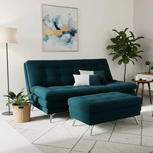 FURNY Supersoft 3 Seater Fabric Sofa Cum Bed with Ottoman Premium & Extra 2 Cushion | Fabric 3 Seater  Sofa