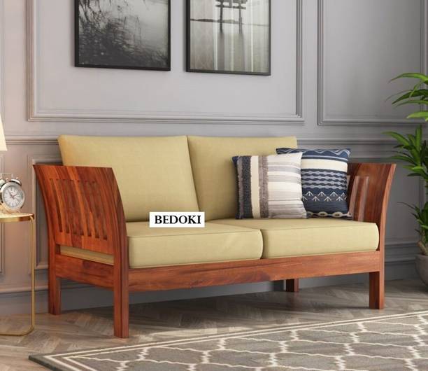 BEDOKI Sheesham Wood Two Seater Luxury Sofa For Living Room, Hotel, Café. Fabric 2 Seater  Sofa