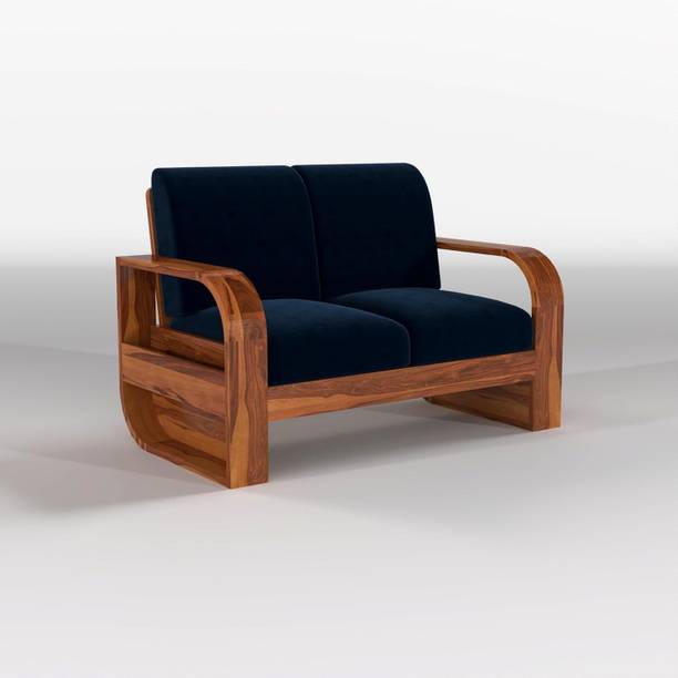 DIVESHIKA ART Sheesham Wood Two Seater Sofa With Round Leaf Style Arms & Side Pocket Storage | Fabric 2 Seater  Sofa