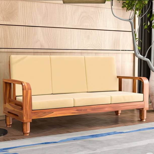 Kendalwood Furniture Solid Wood 3 Seater Wooden Sofa set for living Room Furniture Fabric Fabric 3 Seater  Sofa