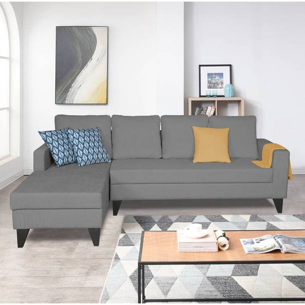 Klenta Home Decor Solid Wood Upholstered Left Facing Fabric Six Seater Sofa For Living Room || Fabric 6 Seater  Sofa