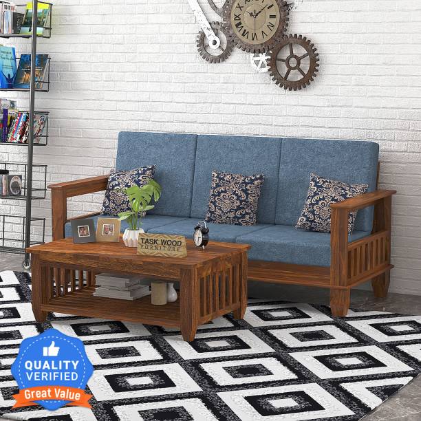 Taskwood Furniture Sheesham Solid Wood For Living Room Fabric 3 Seater  Sofa